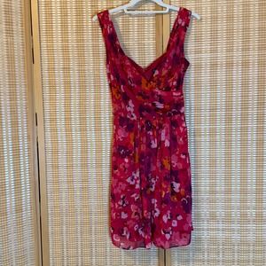 Express Women Pink Floral V-Neck Sleeveless Chiffon Mini Dress Size 2 Fairycore